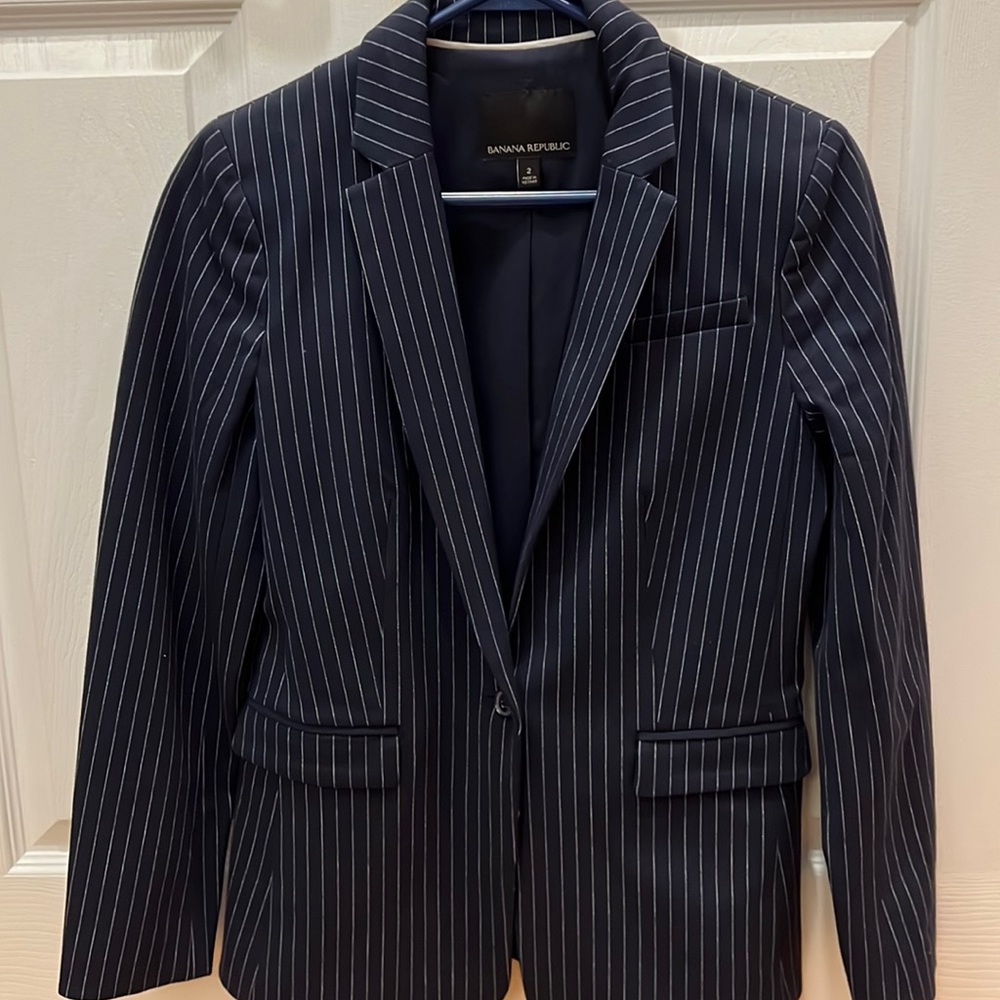 Womens Banana Republic Striped Navy Blazer